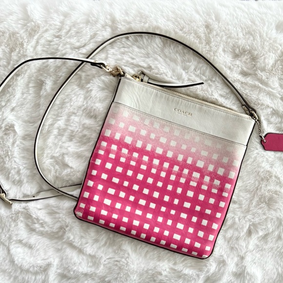 COACH Gingham Saffiano North/South Swingpack Crossbody Bag F51632 • Pink Ruby - Picture 1 of 12
